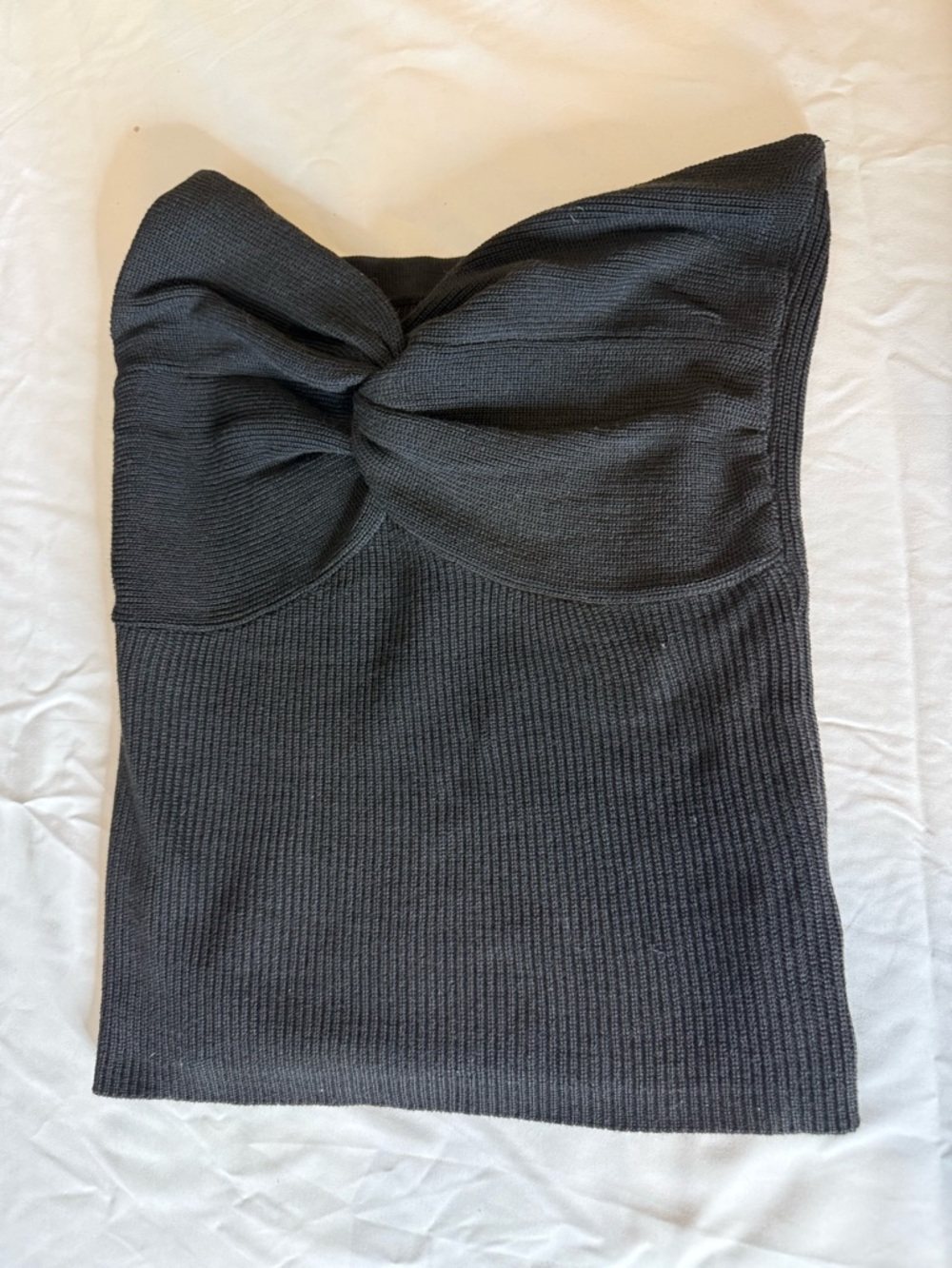 Strapless Twist Front Knit Tube Top - Black